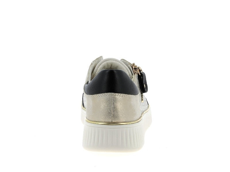 Tennis en cuir beige, noir et doré Rock