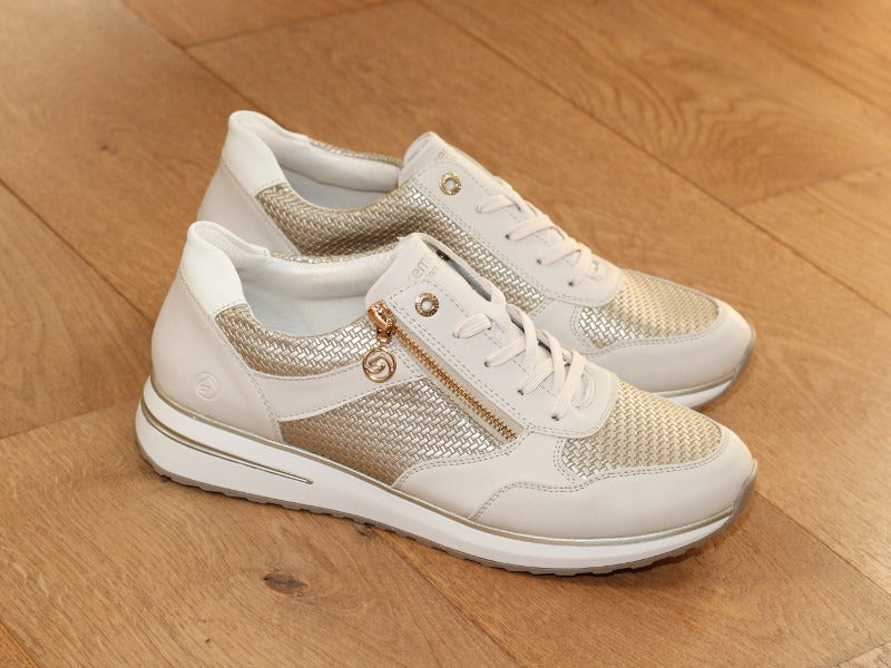 Baskets compensées beige et dorée 