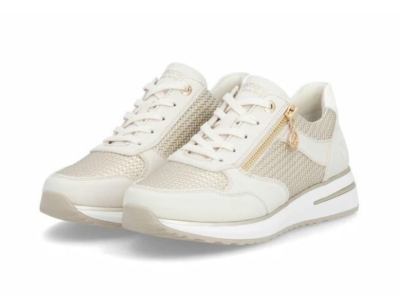 Baskets compensées beige et dorée 