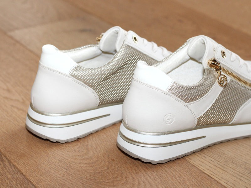 Baskets compensées beige et dorée 