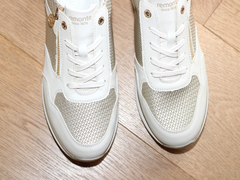 Baskets compensées beige et dorée 