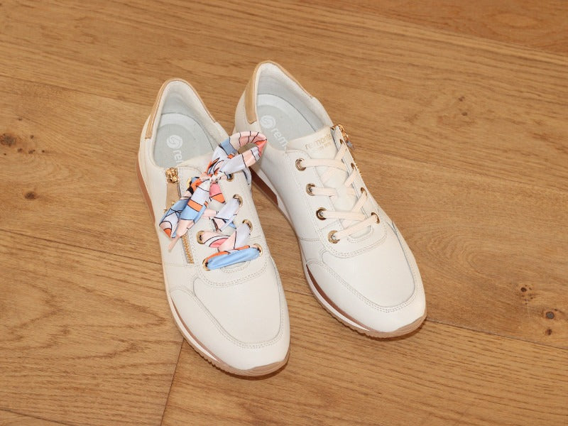 Baskets en cuir blanc et lacet coloré Flore