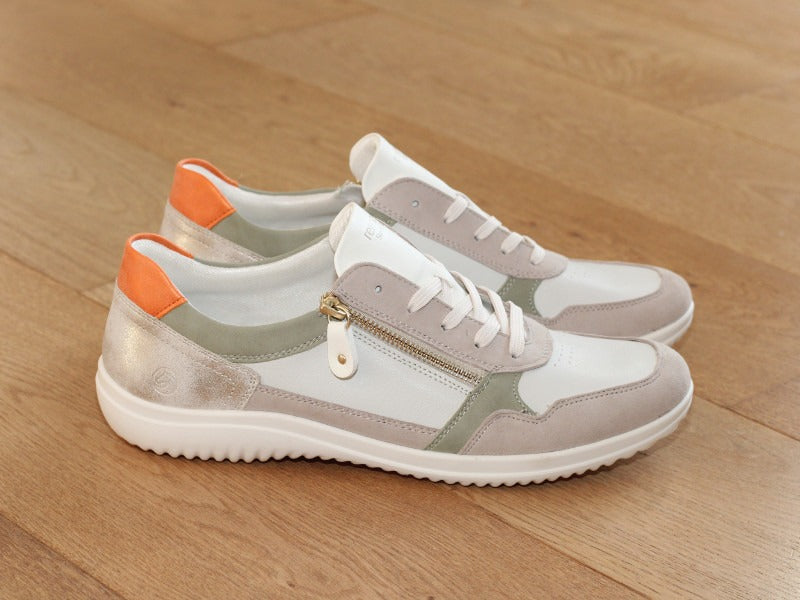 Sneakers en cuir beige et dorée Suzy