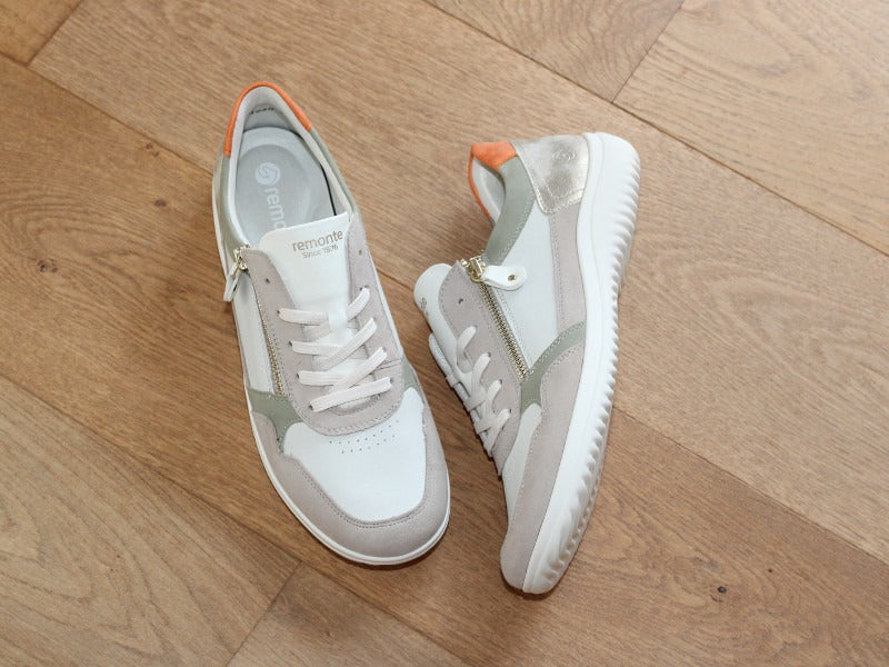 Sneakers en cuir beige et dorée Suzy