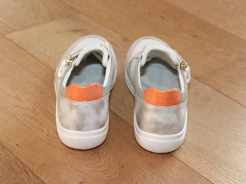 Sneakers en cuir beige et dorée Suzy