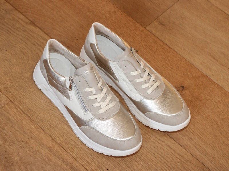Baskets compensées Remonte en stretch beige et or
