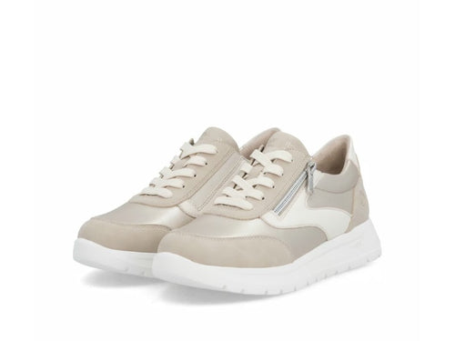 Baskets compensées Remonte en stretch beige et or