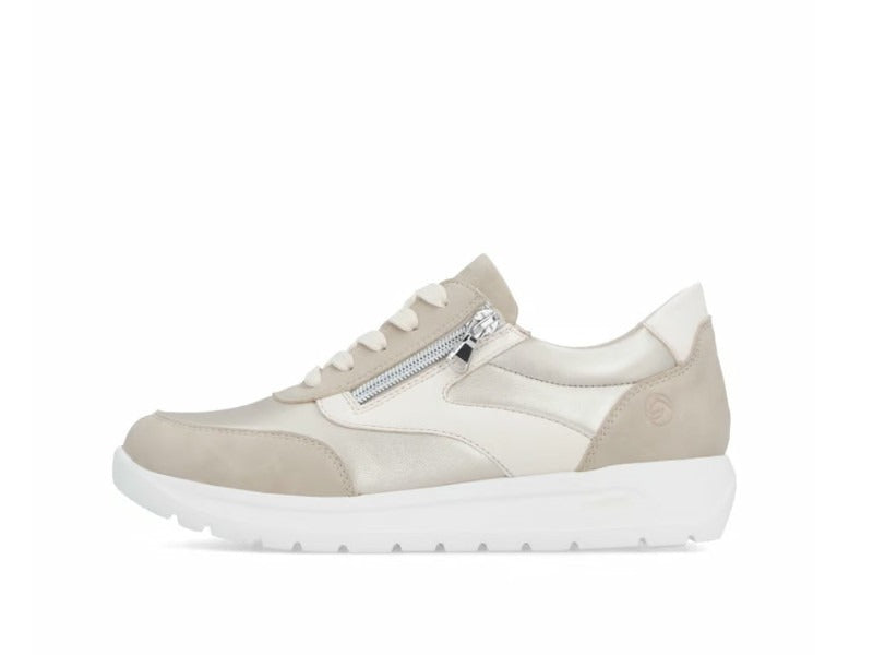 Baskets compensées Remonte en stretch beige et or