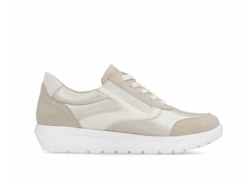 Baskets compensées Remonte en stretch beige et or