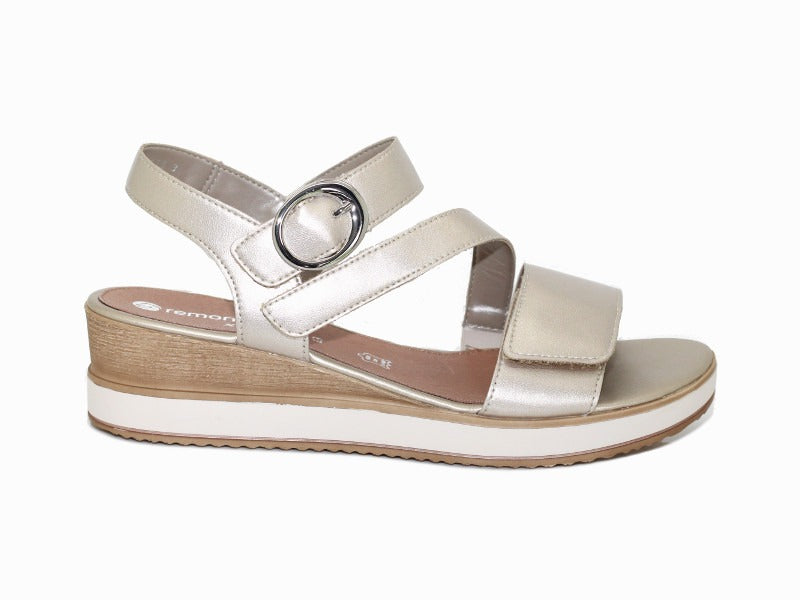 Sandales compensées Remonte en cuir doré et 3 brides réglables