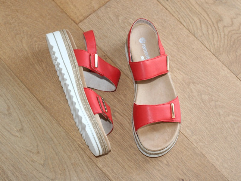 Sandales Remonte en cuir rouge avec brides ajustables