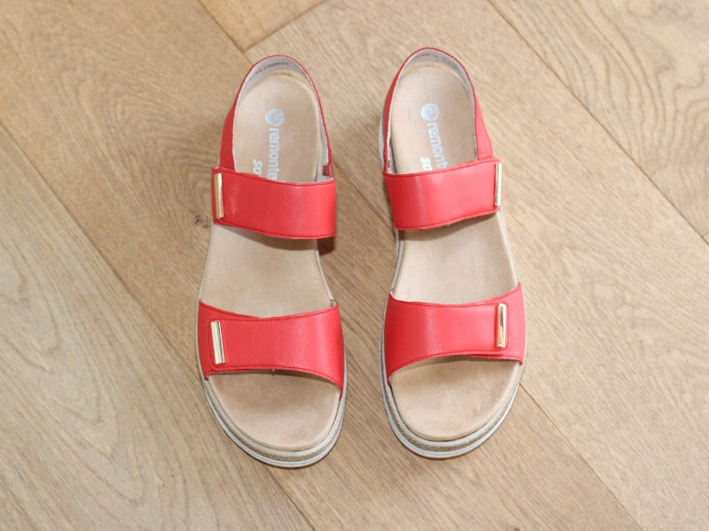 Sandales Remonte en cuir rouge avec brides ajustables