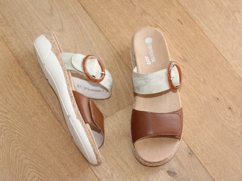 Mules Remonte avec brides camel et doré