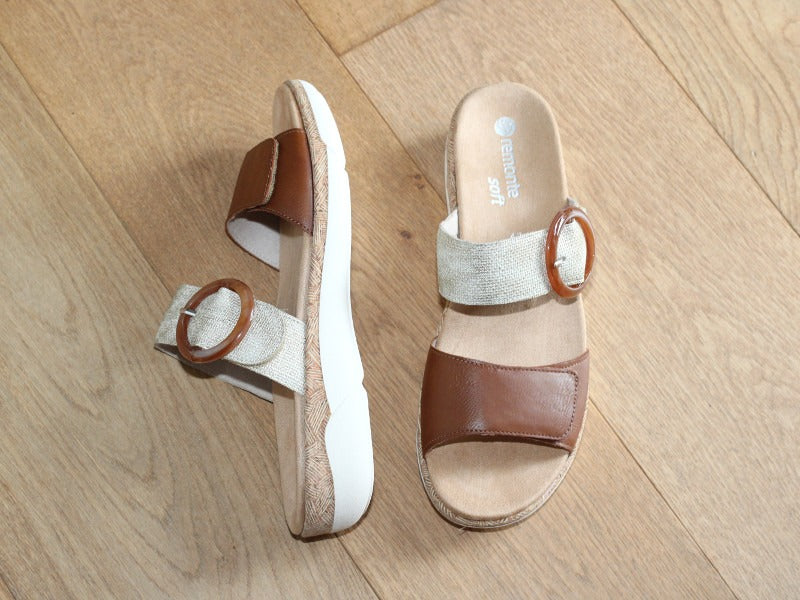 Mules Remonte avec brides camel et doré