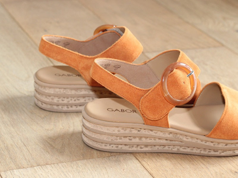Sandales plateforme Gabor en cuir velours orange