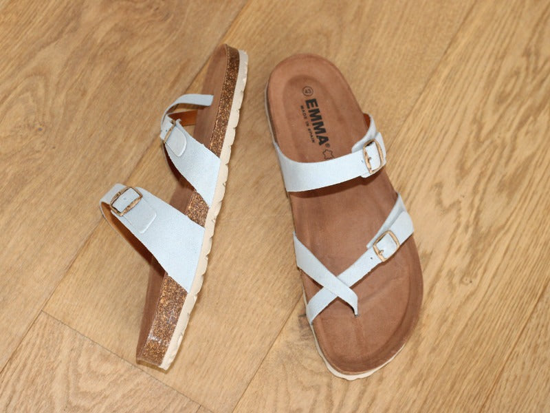 Nu pieds entredoigt en cuir bleu Emma