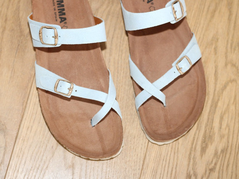 Nu pieds entredoigt en cuir bleu Emma