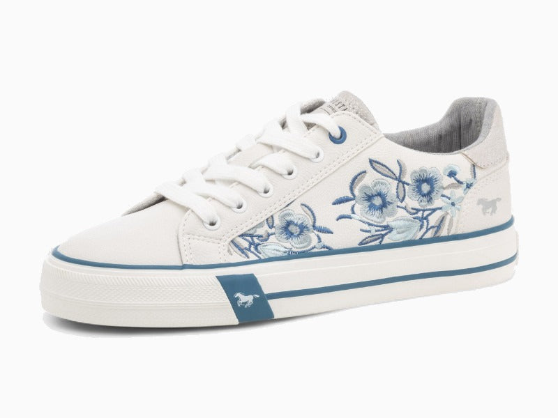 Baskets blanches et motif fleur Mustang