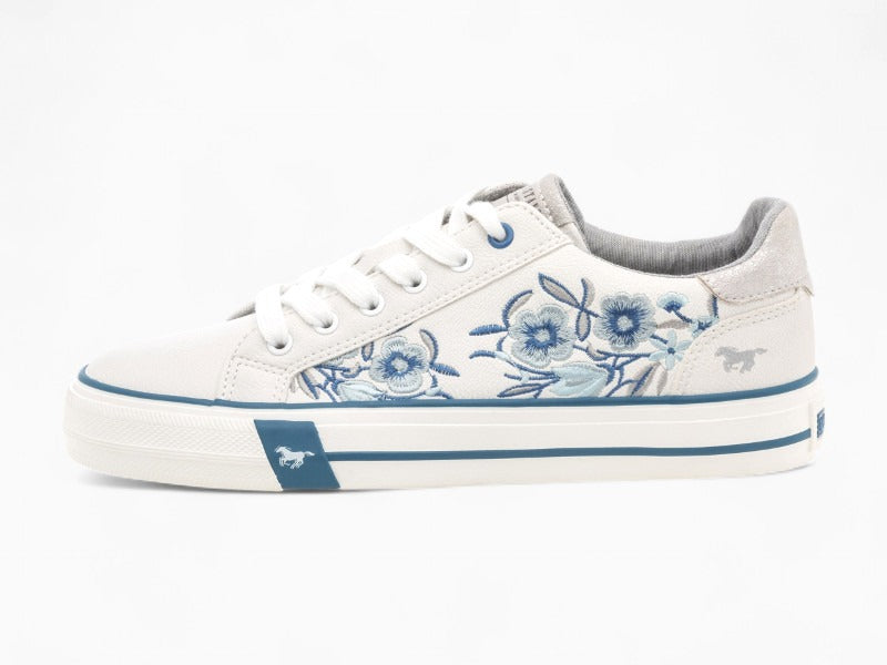 Baskets blanches et motif fleur Mustang