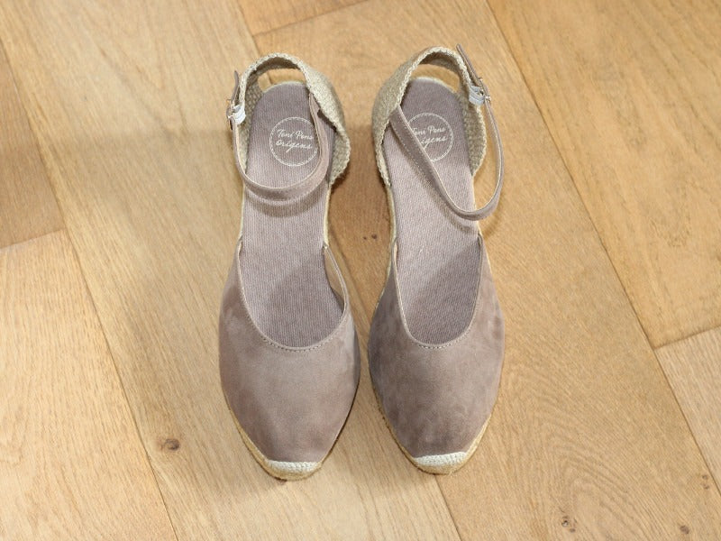 Espadrille Lloret bout fermé et talon compensé en cuir taupe