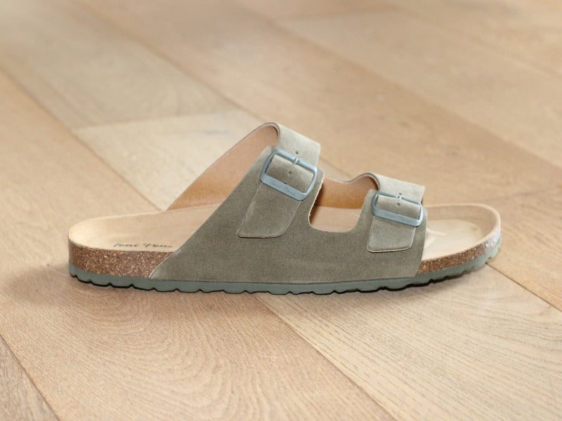 Sandales avec 2 brides réglables en cuir kaki