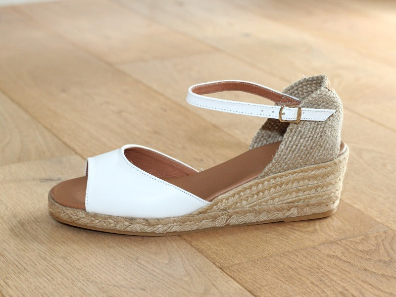 Espadrilles compensées ouvertes en cuir blanc Llivia