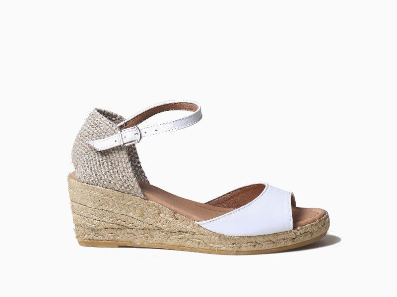 Espadrilles compensées ouvertes en cuir blanc Llivia