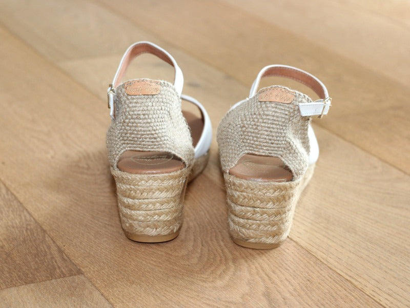Espadrilles compensées ouvertes en cuir blanc Llivia