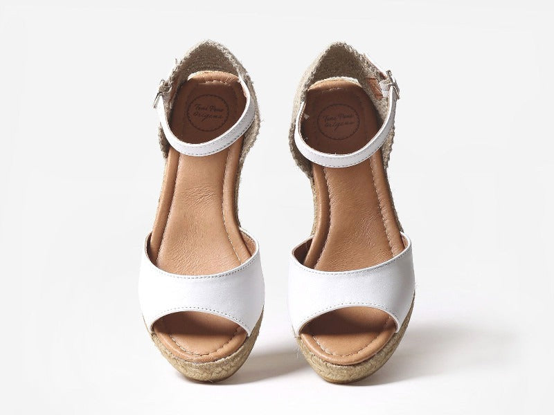 Espadrilles compensées ouvertes en cuir blanc Llivia