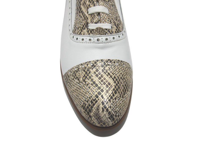 Derby en cuir blanc et python doré Rock