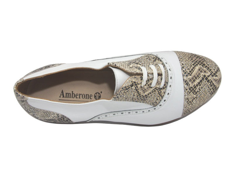 Derby en cuir blanc et python doré Rock
