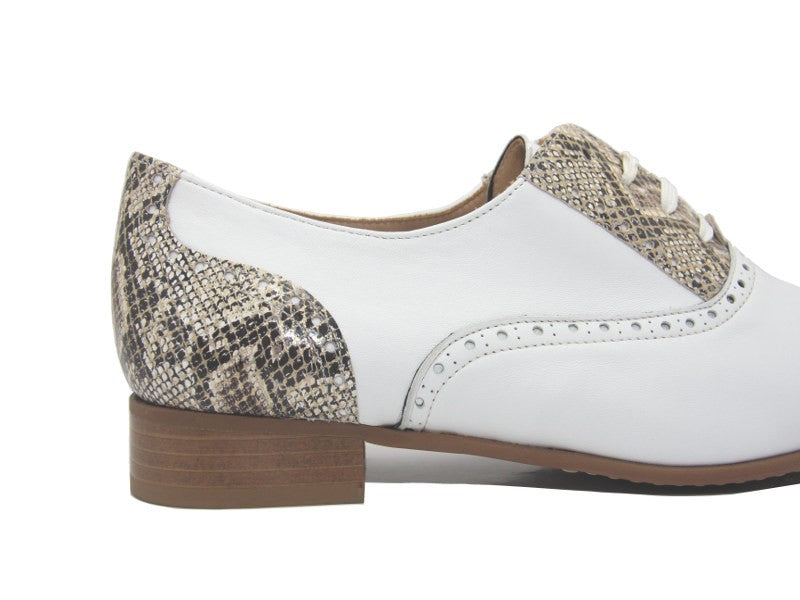Derby en cuir blanc et python doré Rock