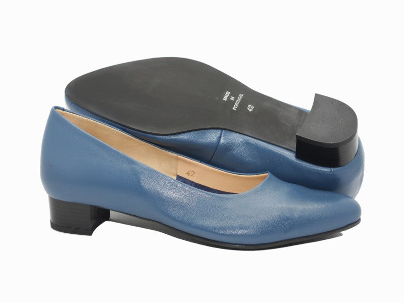 Escarpins en cuir bleu à petit talon Marly
