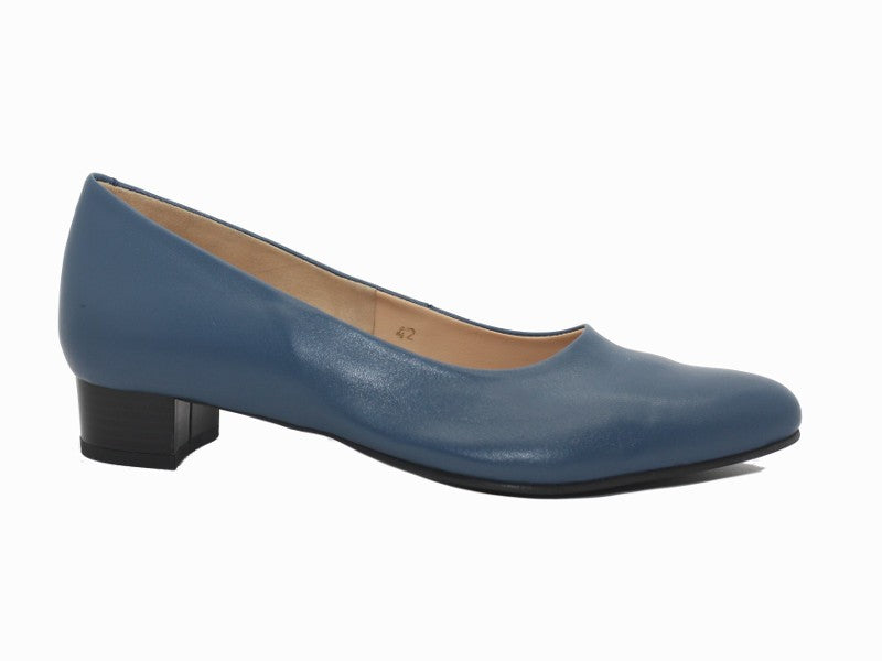Escarpins en cuir bleu à petit talon Marly