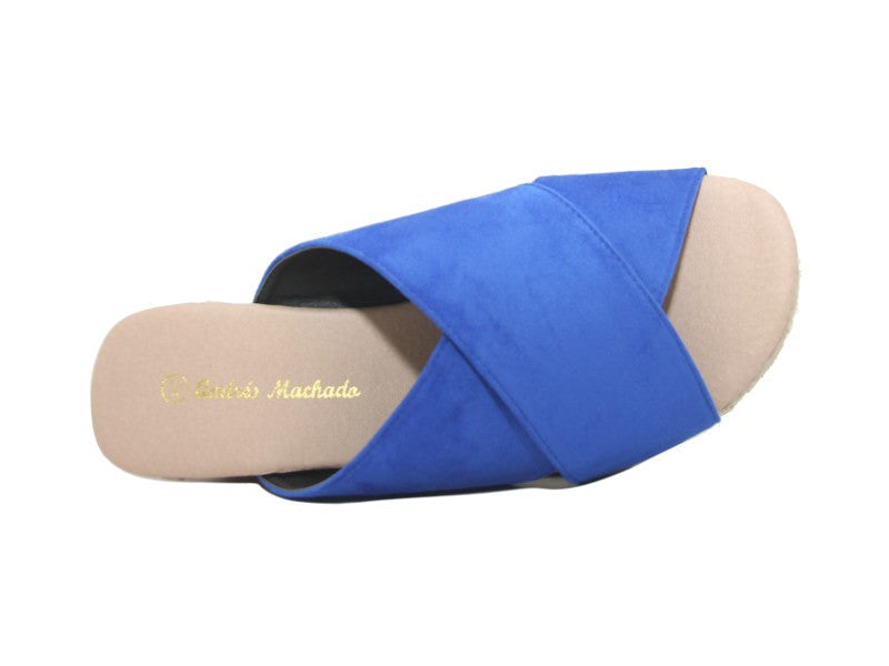 Mules à talon compensé en corde Azur