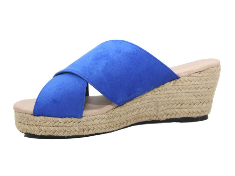 Mules à talon compensé en corde Azur