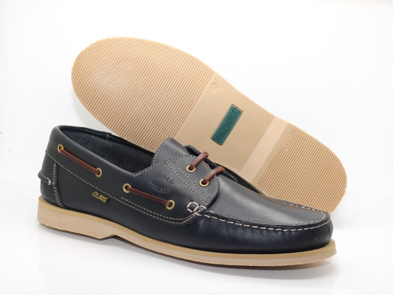 Chaussures bateau en cuir bleu marine Bermudes