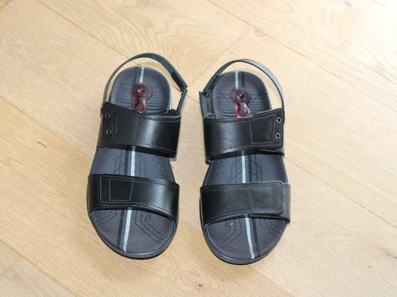 Sandales sport double bride en cuir noir Tarifa