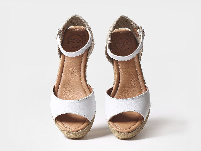 Espadrilles à talon compensé en cuir blanc Llivia