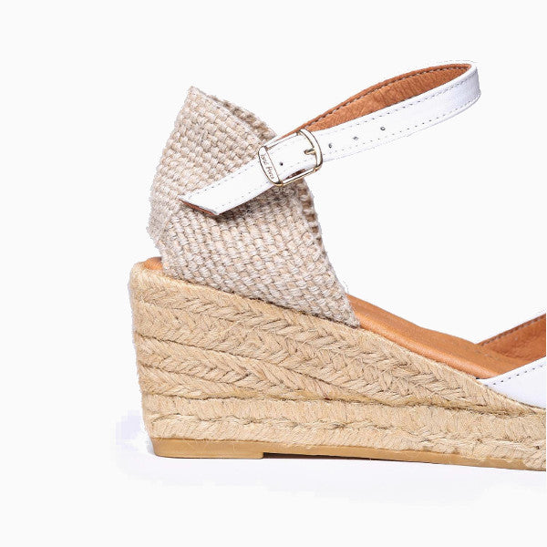 Espadrilles à talon compensé en cuir blanc Llivia