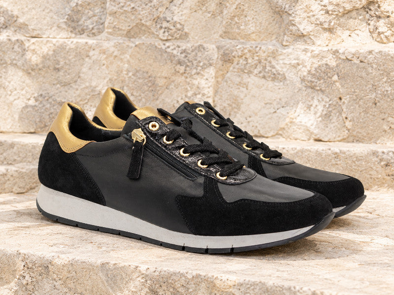 Baskets Gabor en cuir noir et or Ziggy