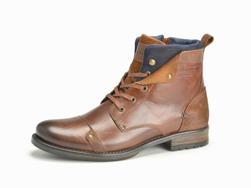 Boots Yedos en cuir cognac et marine