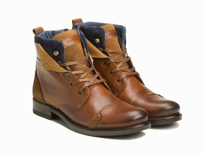 Boots Yedos en cuir cognac et marine