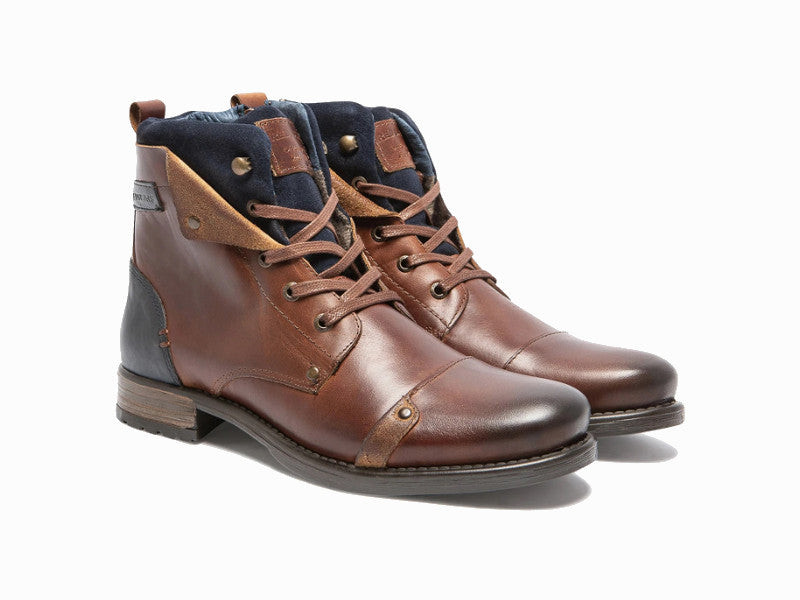 Boots Yedos en cuir brandy et marine