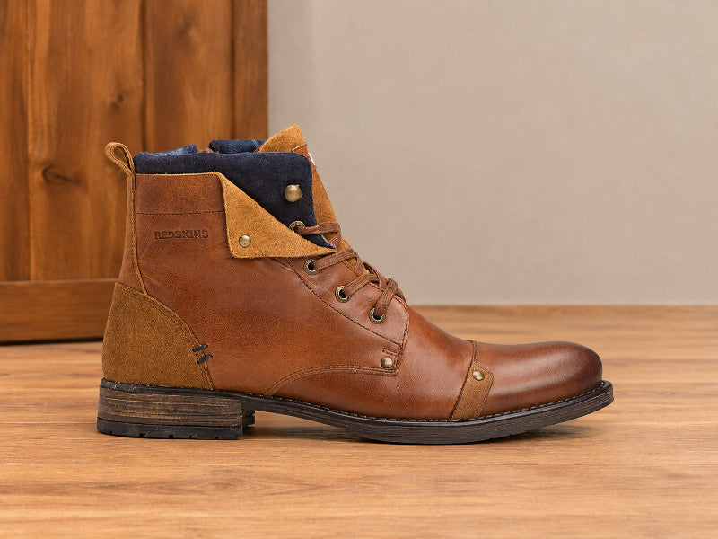 Boots Yedos en cuir cognac et marine