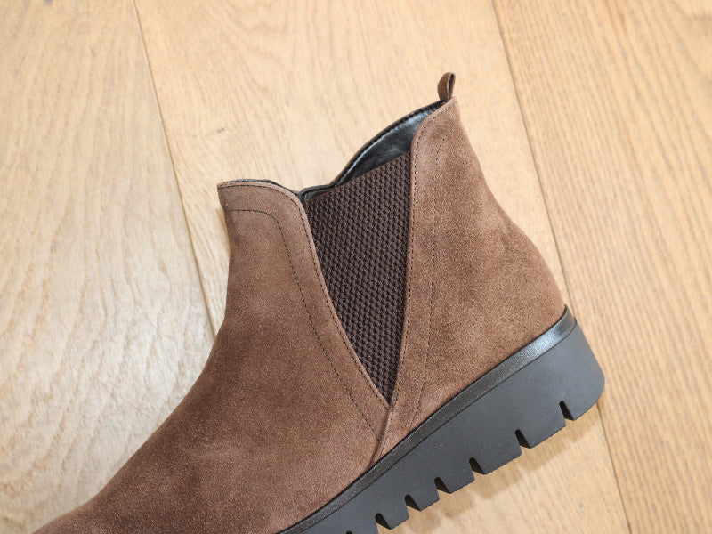Boots confortables en cuir velours et semelle compensée