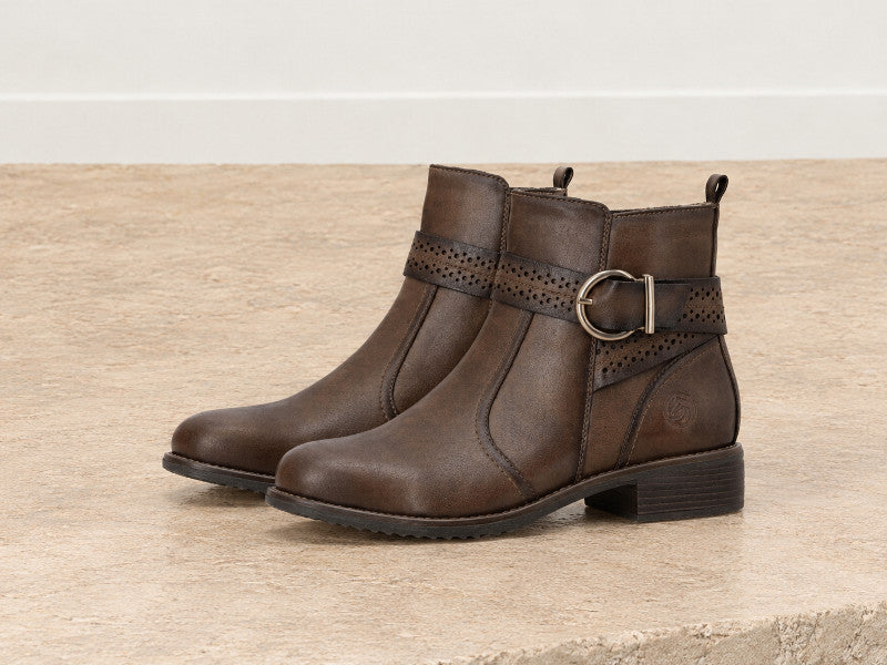 Bottines à petit talon en cuir marron Poppy