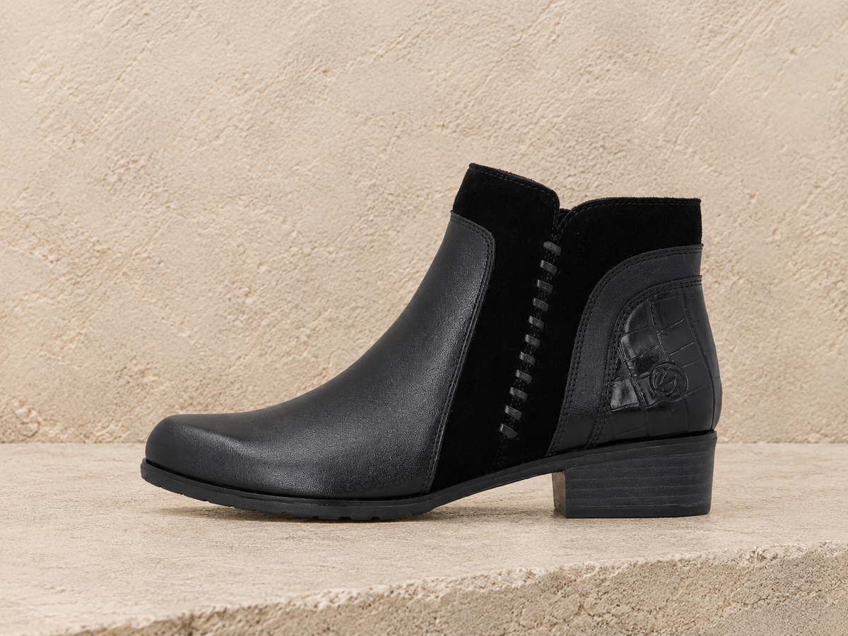 Bottines féminines style chelsea en cuir combi noir
