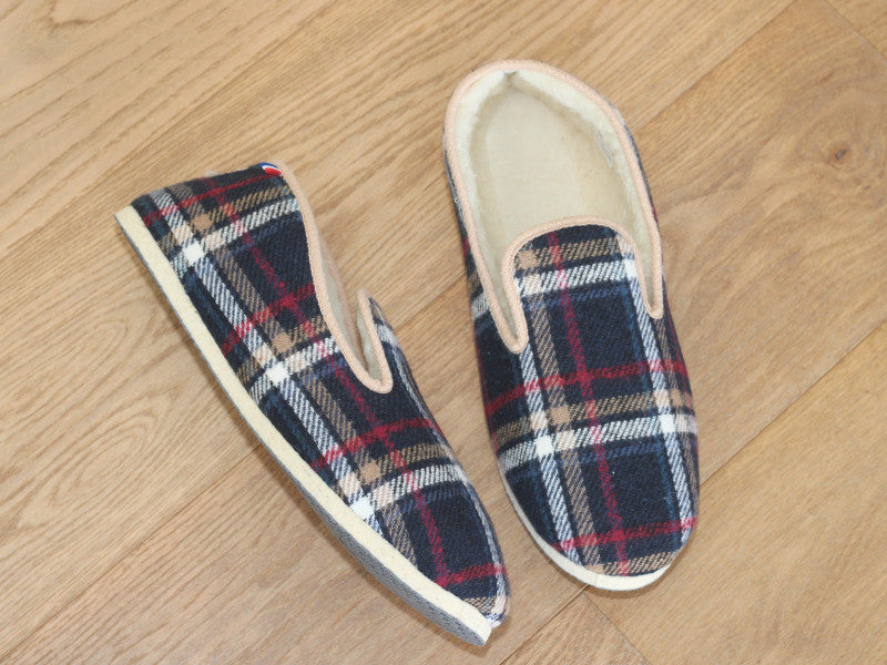 Charentaises traditionnelles tartan bleu marine