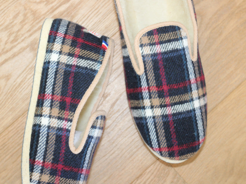 Charentaises traditionnelles tartan bleu marine
